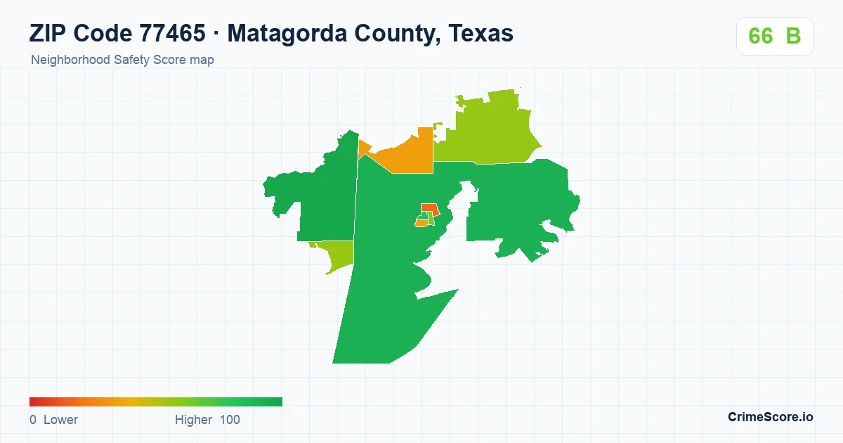 ZIP Code 77465 in Matagorda County, Texas neighborhood Safety Score map