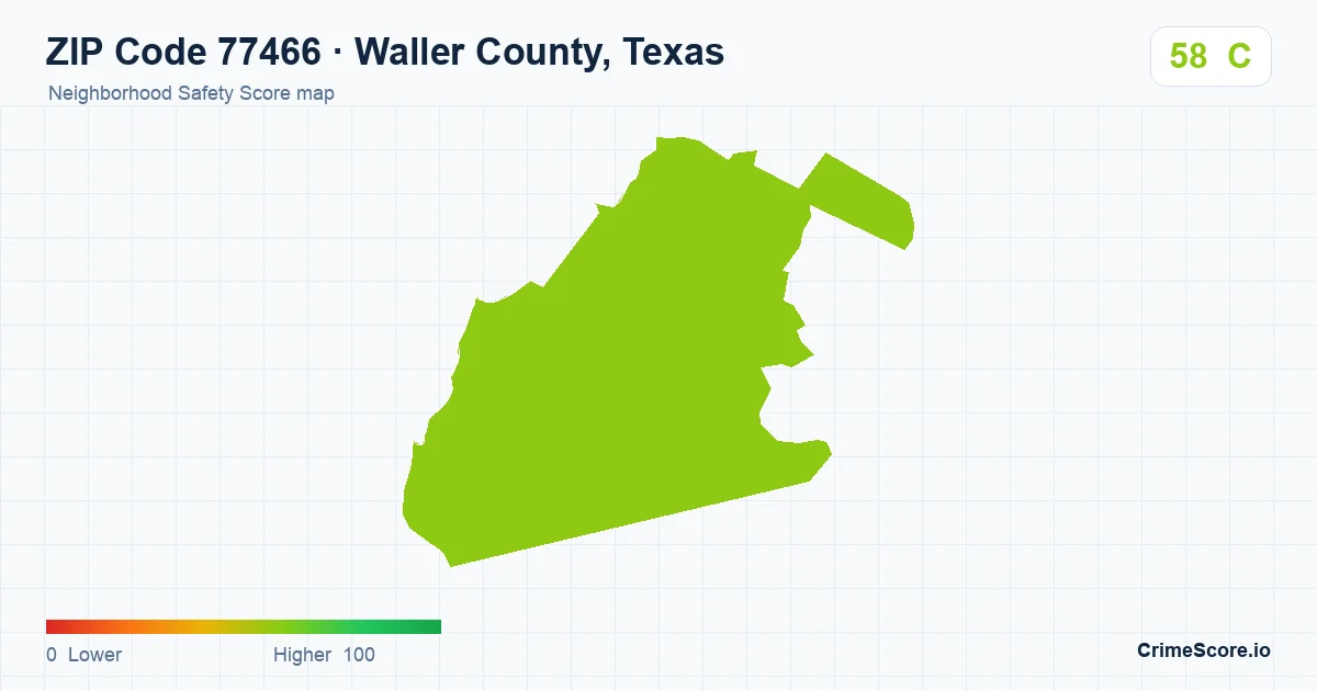 ZIP Code 77466 in Waller County, Texas neighborhood Safety Score map