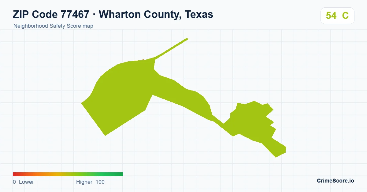 ZIP Code 77467 in Wharton County, Texas neighborhood Safety Score map