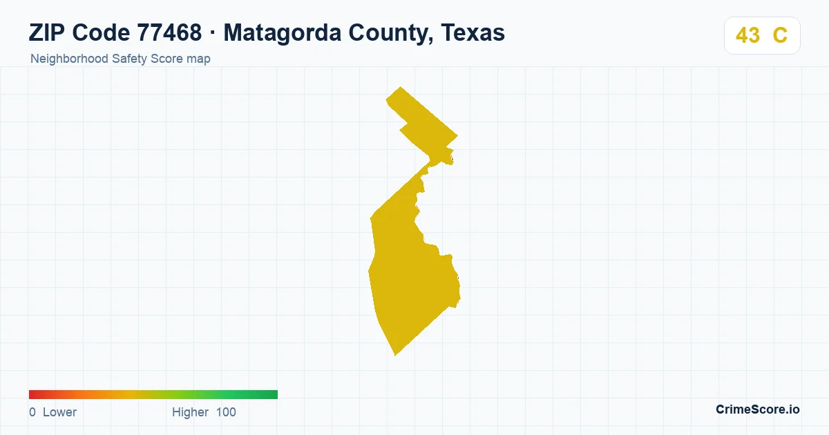 ZIP Code 77468 in Matagorda County, Texas neighborhood Safety Score map