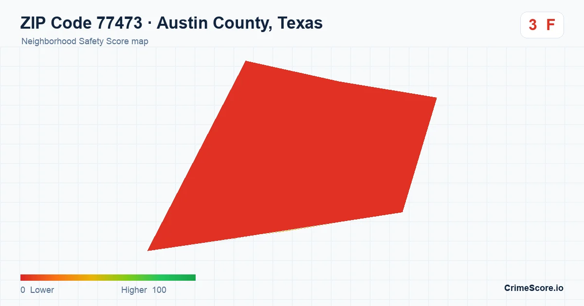 ZIP Code 77473 in Austin County, Texas neighborhood Safety Score map