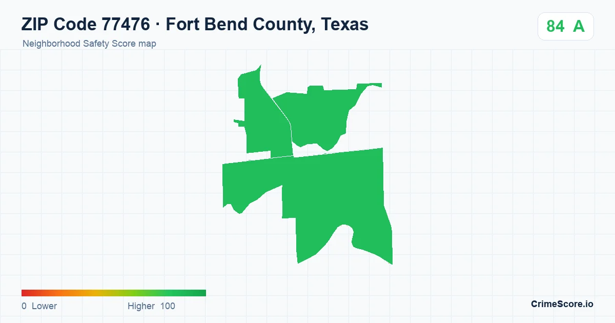 ZIP Code 77476 in Fort Bend County, Texas neighborhood Safety Score map