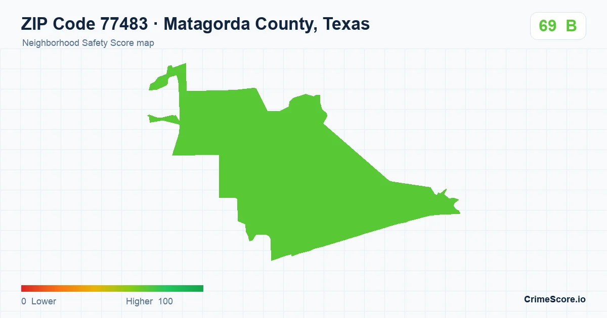 ZIP Code 77483 in Matagorda County, Texas neighborhood Safety Score map