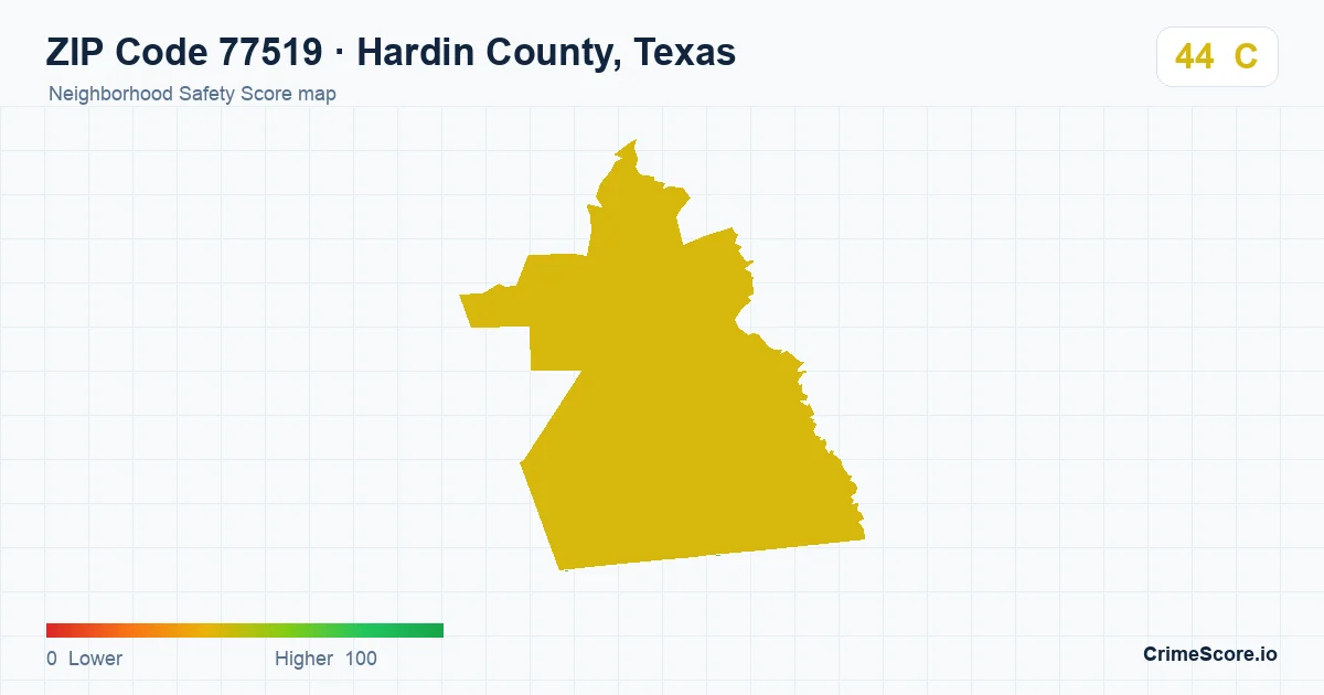 ZIP Code 77519 in Hardin County, Texas neighborhood Safety Score map