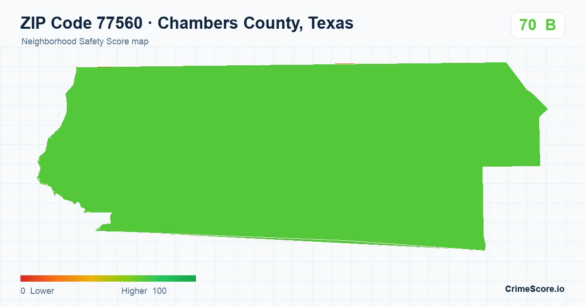 ZIP Code 77560 in Chambers County, Texas neighborhood Safety Score map