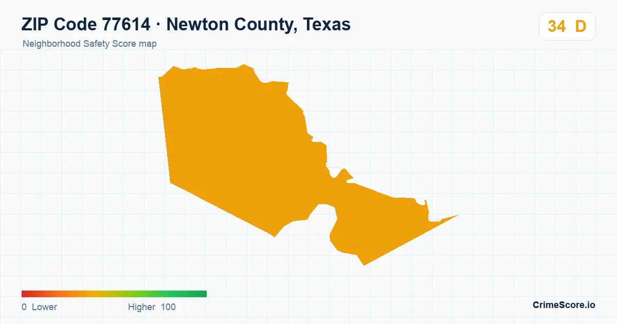 ZIP Code 77614 in Newton County, Texas neighborhood Safety Score map