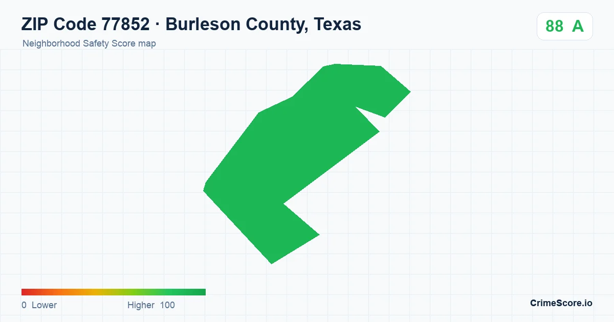 ZIP Code 77852 in Burleson County, Texas neighborhood Safety Score map