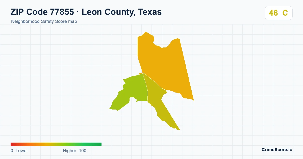 ZIP Code 77855 in Leon County, Texas neighborhood Safety Score map