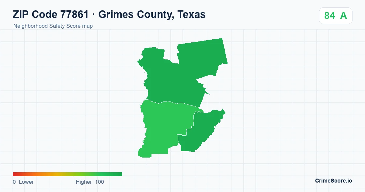 ZIP Code 77861 in Grimes County, Texas neighborhood Safety Score map