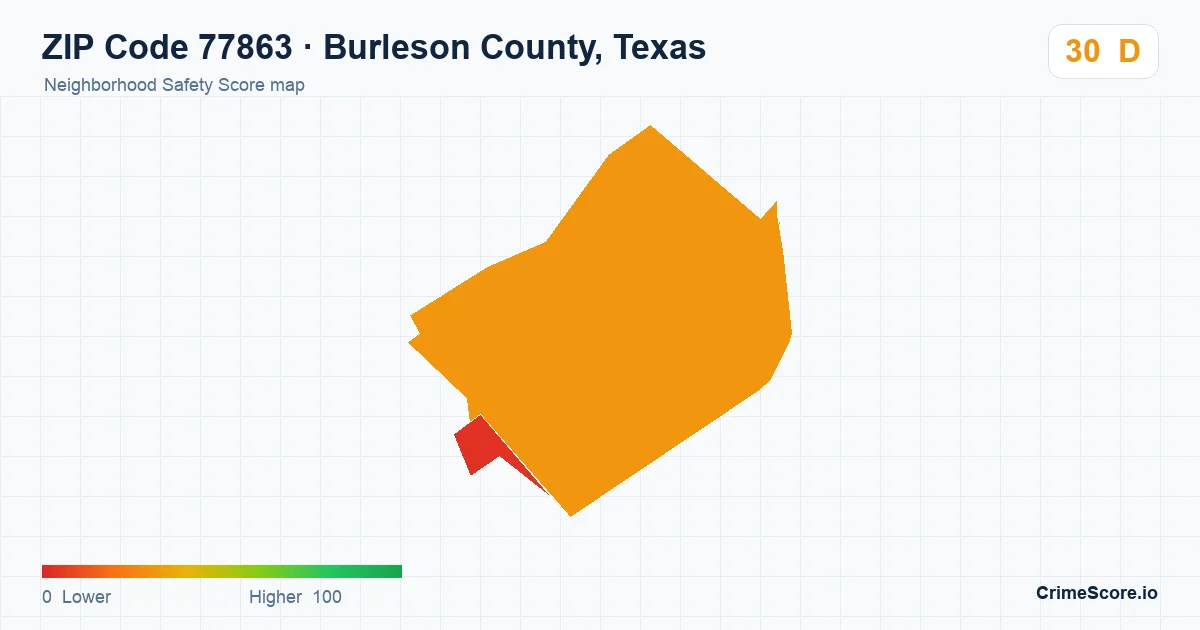ZIP Code 77863 in Burleson County, Texas neighborhood Safety Score map