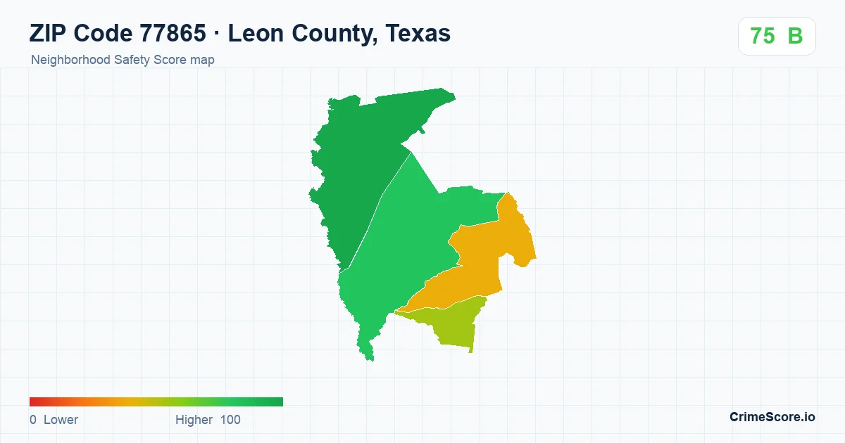 ZIP Code 77865 in Leon County, Texas neighborhood Safety Score map