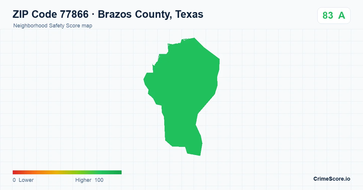 ZIP Code 77866 in Brazos County, Texas neighborhood Safety Score map