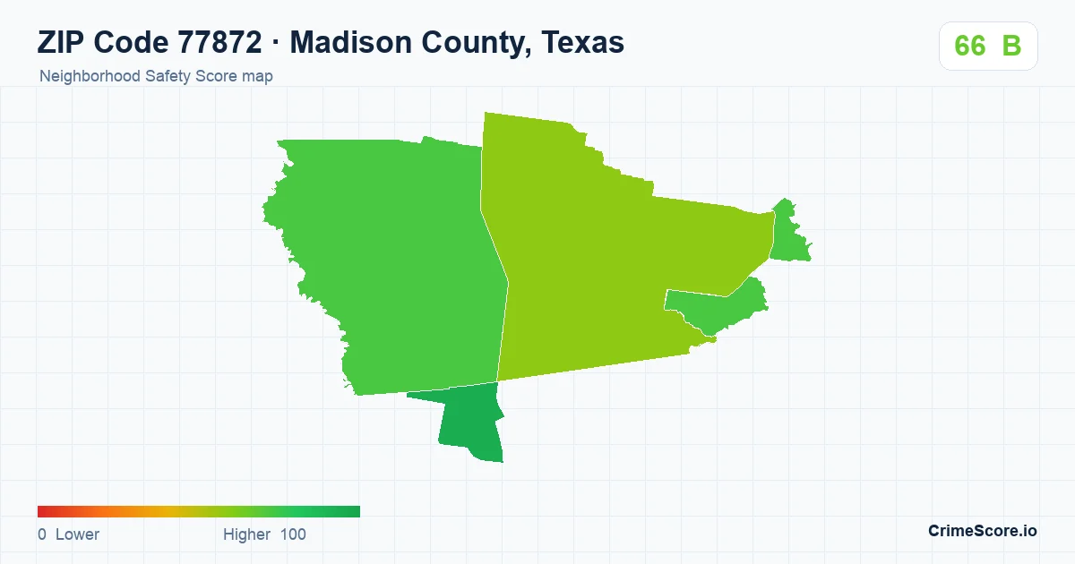 ZIP Code 77872 in Madison County, Texas neighborhood Safety Score map