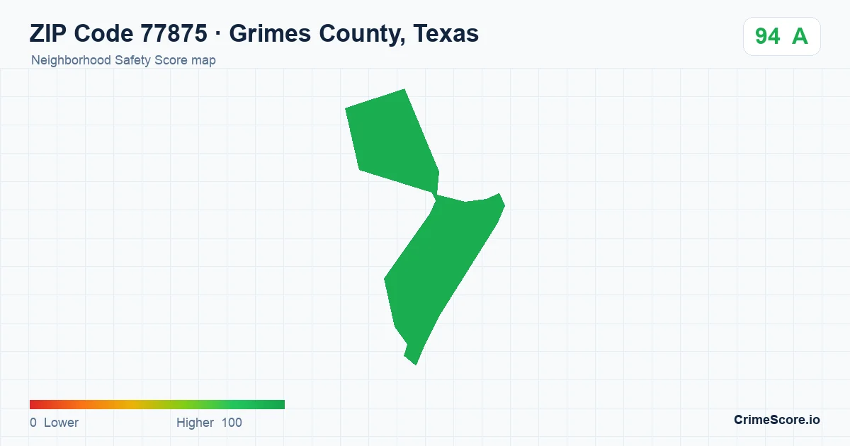 ZIP Code 77875 in Grimes County, Texas neighborhood Safety Score map