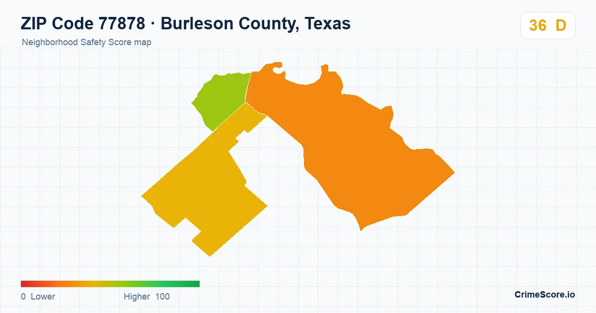 ZIP Code 77878 in Burleson County, Texas neighborhood Safety Score map