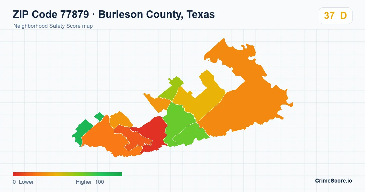 ZIP Code 77879 in Burleson County, Texas neighborhood Safety Score map