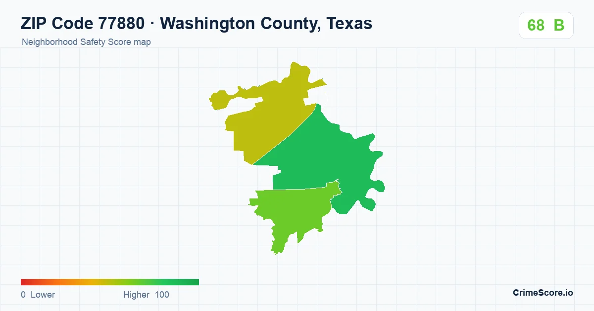 ZIP Code 77880 in Washington County, Texas neighborhood Safety Score map