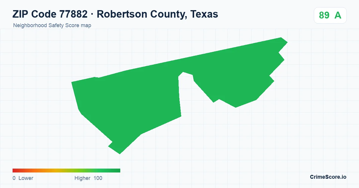 ZIP Code 77882 in Robertson County, Texas neighborhood Safety Score map