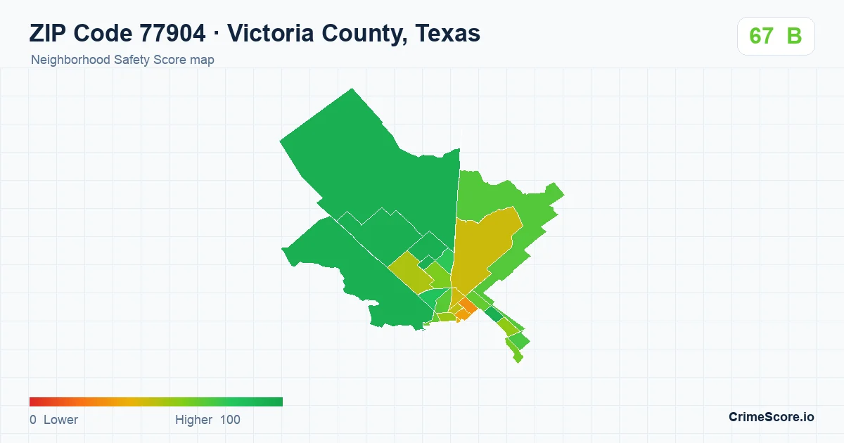 ZIP Code 77904 in Victoria County, Texas neighborhood Safety Score map