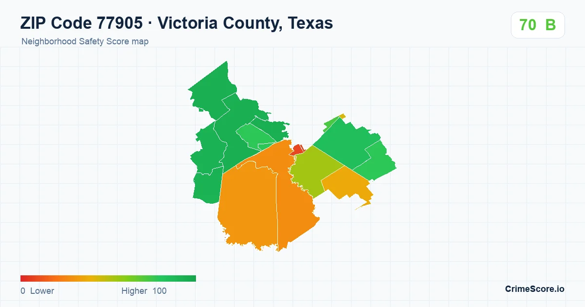 ZIP Code 77905 in Victoria County, Texas neighborhood Safety Score map