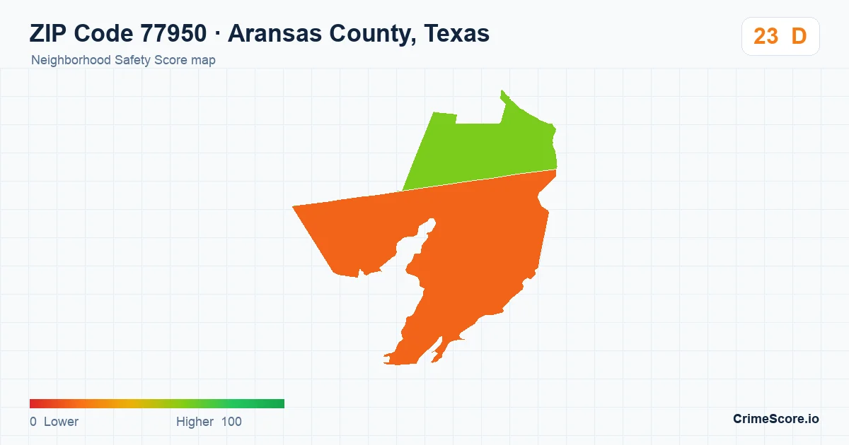 ZIP Code 77950 in Aransas County, Texas neighborhood Safety Score map