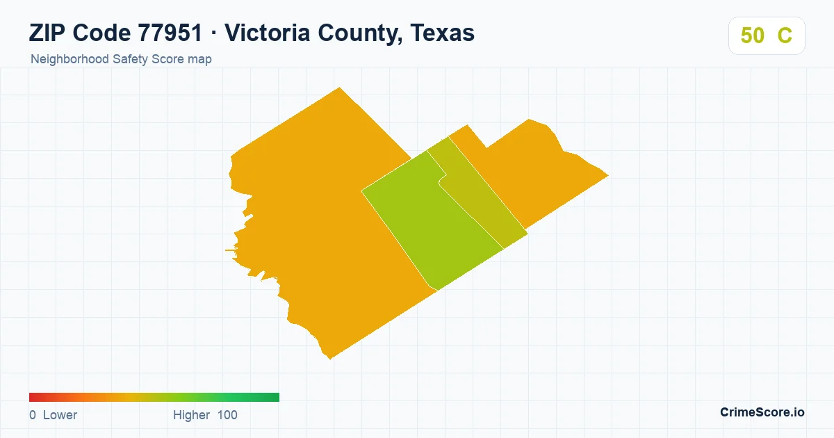 ZIP Code 77951 in Victoria County, Texas neighborhood Safety Score map