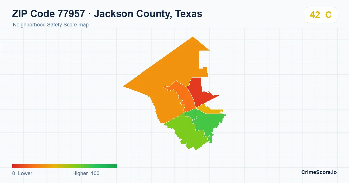 ZIP Code 77957 in Jackson County, Texas neighborhood Safety Score map