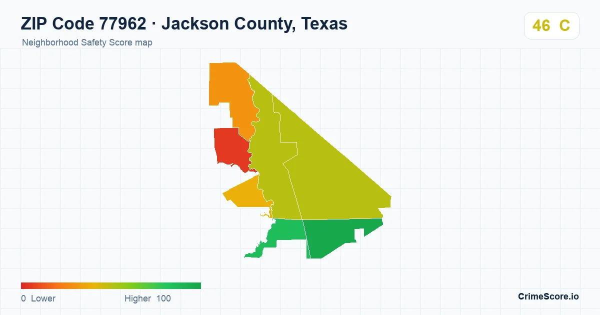 ZIP Code 77962 in Jackson County, Texas neighborhood Safety Score map