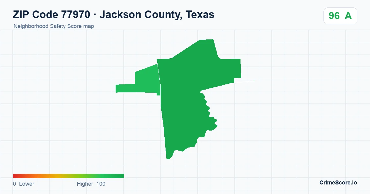 ZIP Code 77970 in Jackson County, Texas neighborhood Safety Score map
