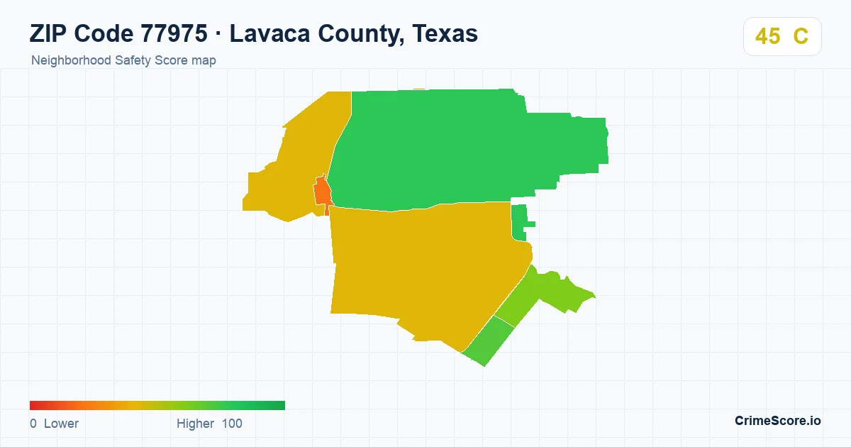 ZIP Code 77975 in Lavaca County, Texas neighborhood Safety Score map