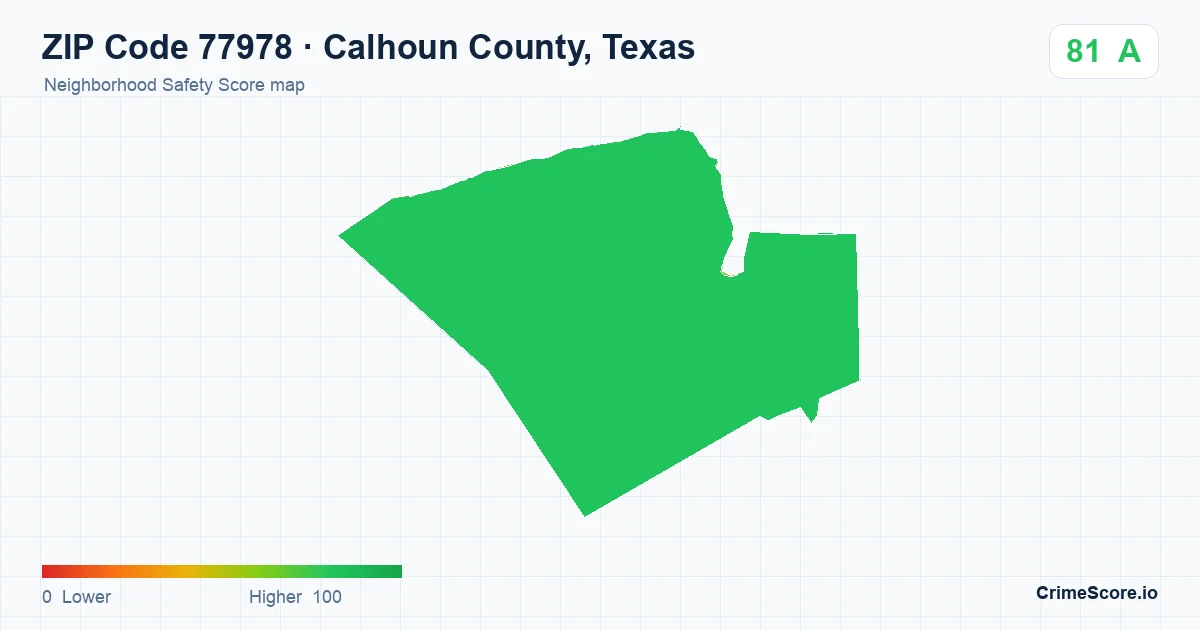 ZIP Code 77978 in Calhoun County, Texas neighborhood Safety Score map