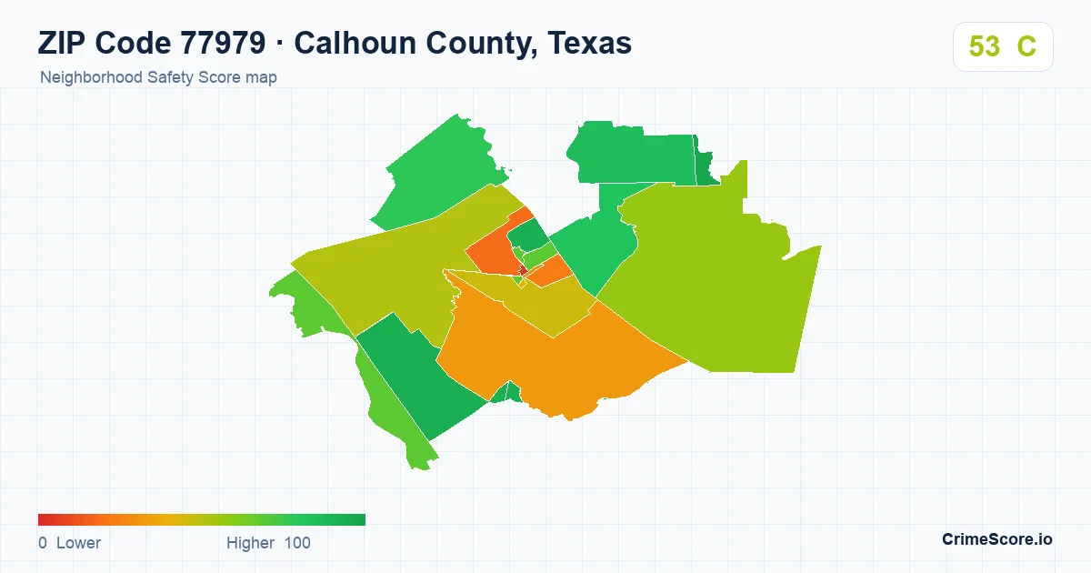 ZIP Code 77979 in Calhoun County, Texas neighborhood Safety Score map