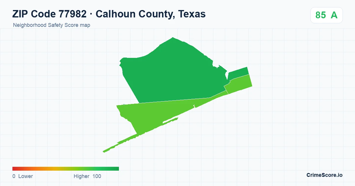 ZIP Code 77982 in Calhoun County, Texas neighborhood Safety Score map