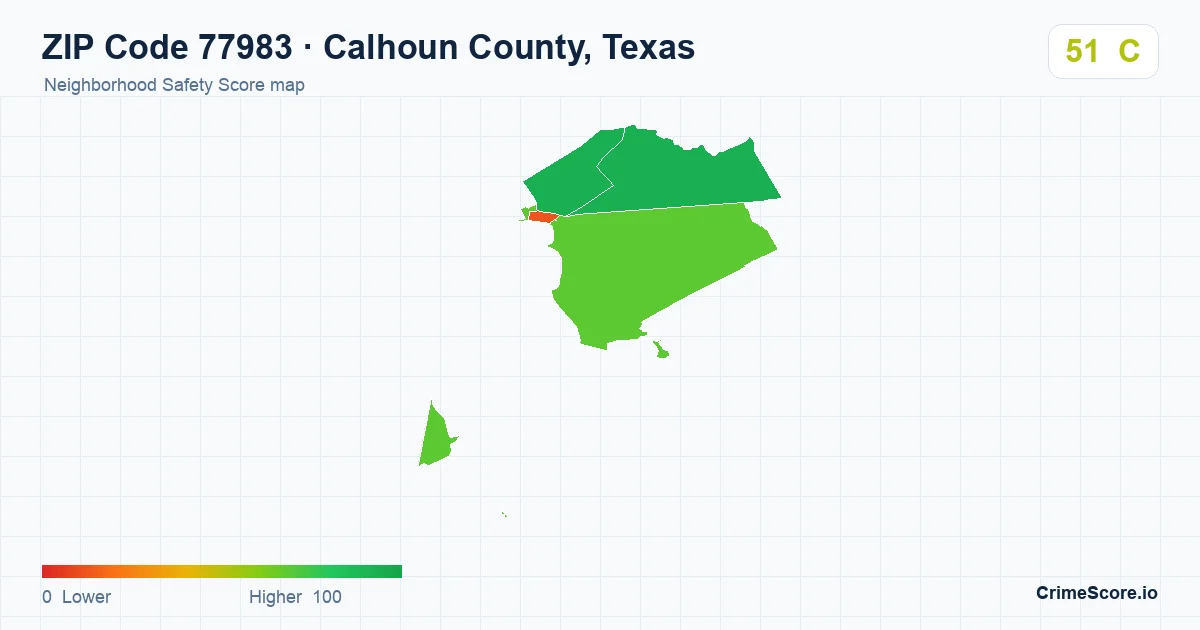 ZIP Code 77983 in Calhoun County, Texas neighborhood Safety Score map