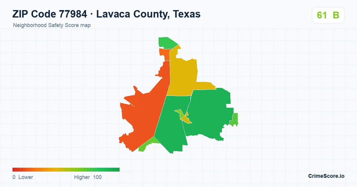 ZIP Code 77984 in Lavaca County, Texas neighborhood Safety Score map