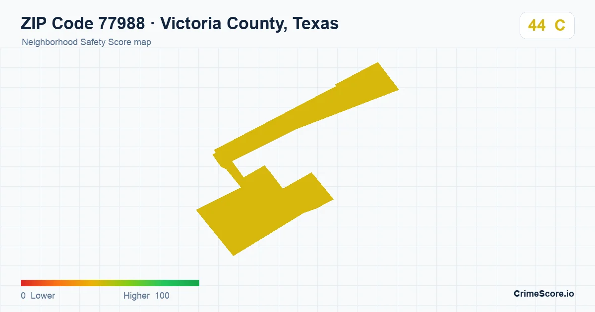 ZIP Code 77988 in Victoria County, Texas neighborhood Safety Score map