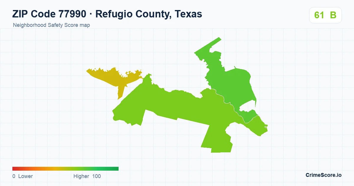 ZIP Code 77990 in Refugio County, Texas neighborhood Safety Score map