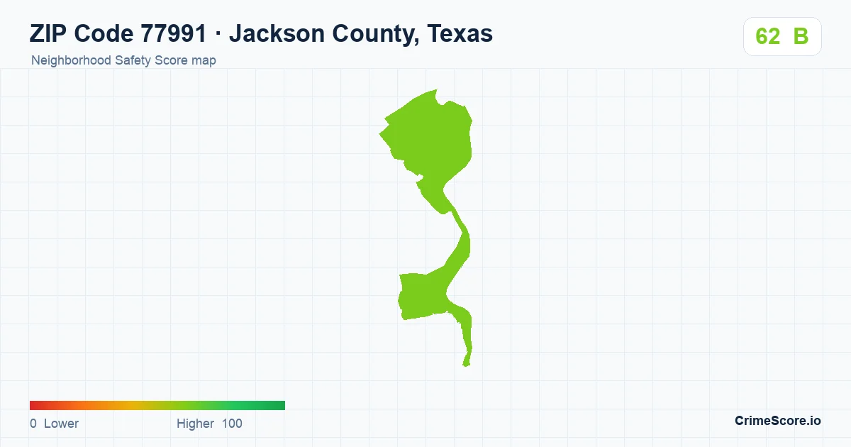 ZIP Code 77991 in Jackson County, Texas neighborhood Safety Score map