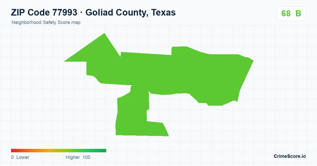 ZIP Code 77993 in Goliad County, Texas neighborhood Safety Score map