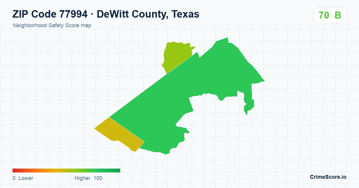 ZIP Code 77994 in DeWitt County, Texas neighborhood Safety Score map