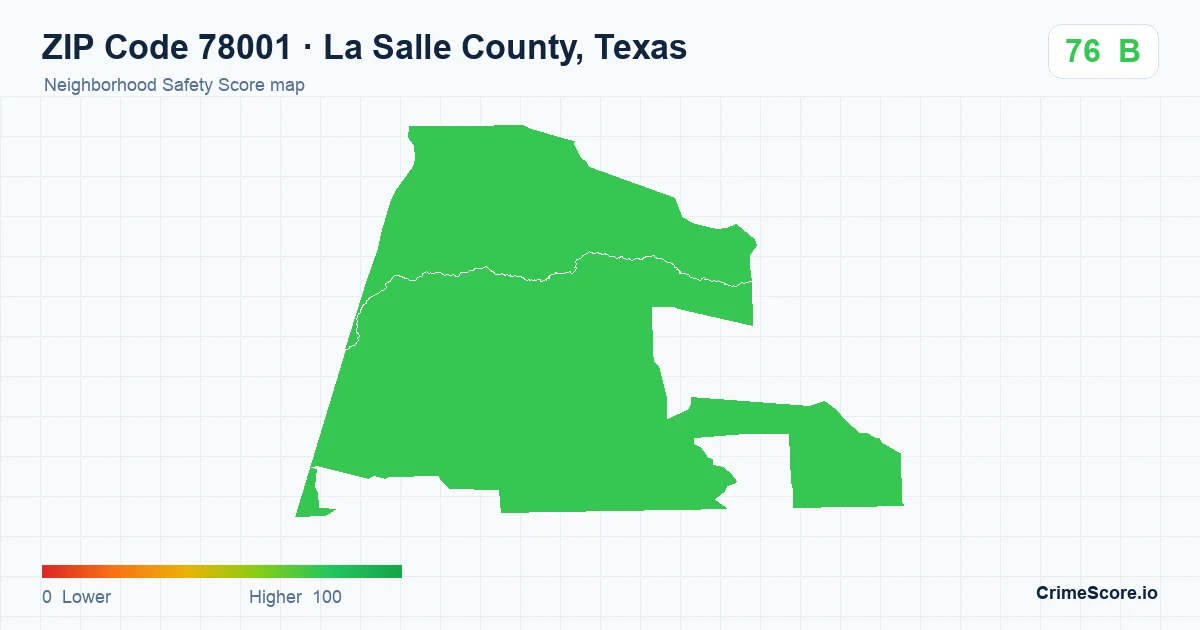 ZIP Code 78001 in La Salle County, Texas neighborhood Safety Score map