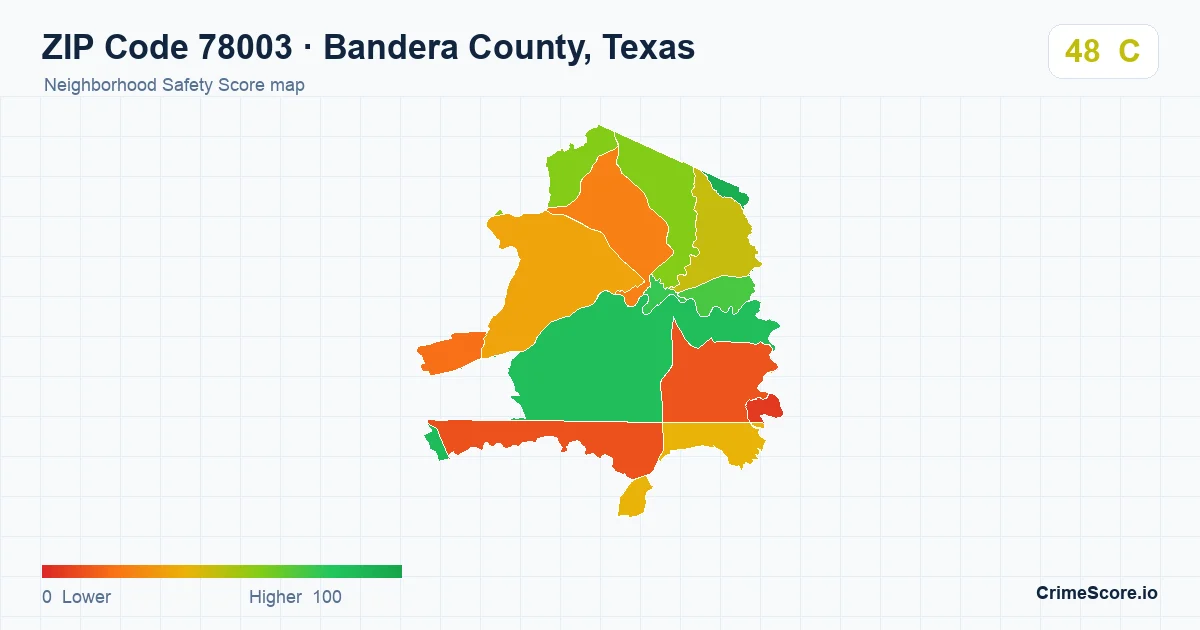 ZIP Code 78003 in Bandera County, Texas neighborhood Safety Score map