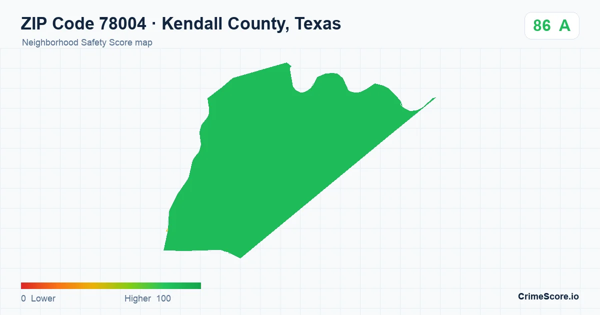 ZIP Code 78004 in Kendall County, Texas neighborhood Safety Score map