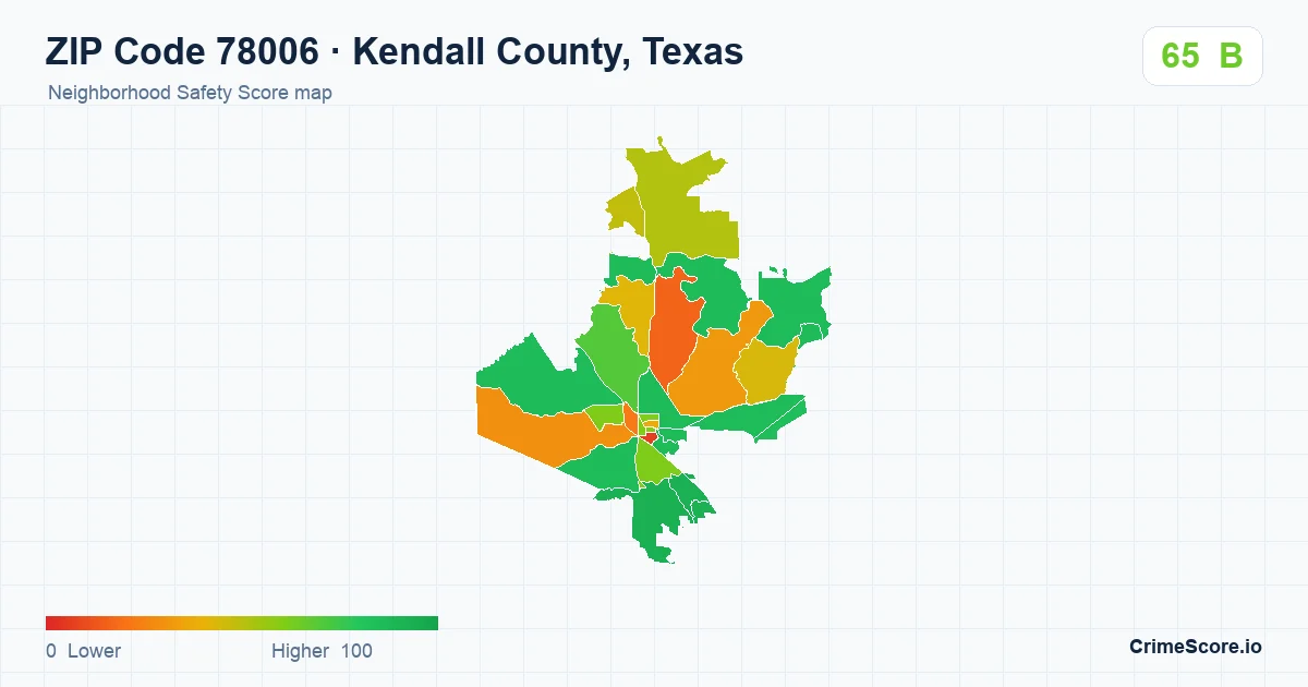 ZIP Code 78006 in Kendall County, Texas neighborhood Safety Score map