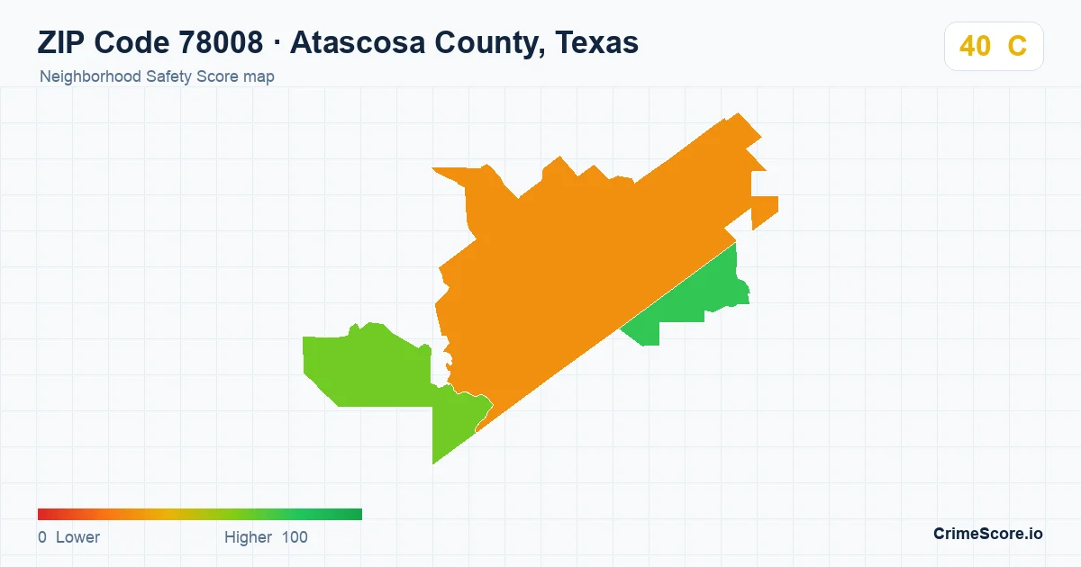 ZIP Code 78008 in Atascosa County, Texas neighborhood Safety Score map