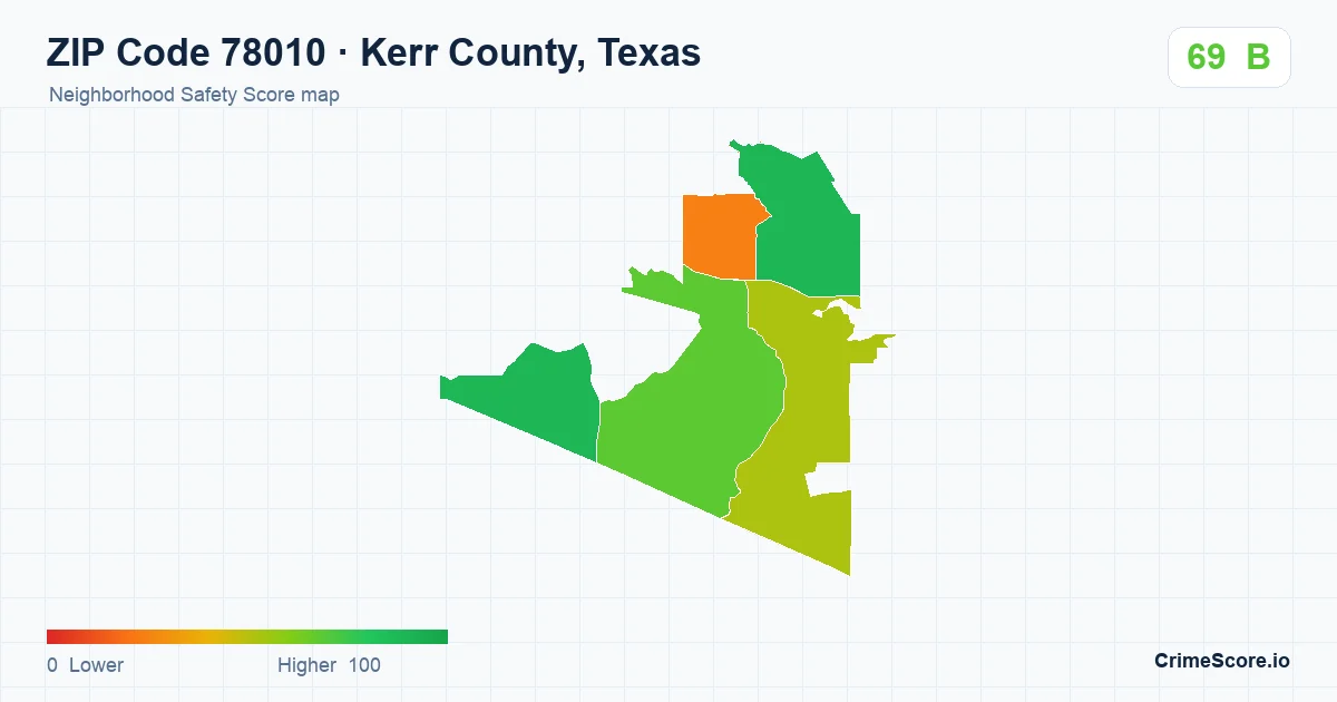 ZIP Code 78010 in Kerr County, Texas neighborhood Safety Score map
