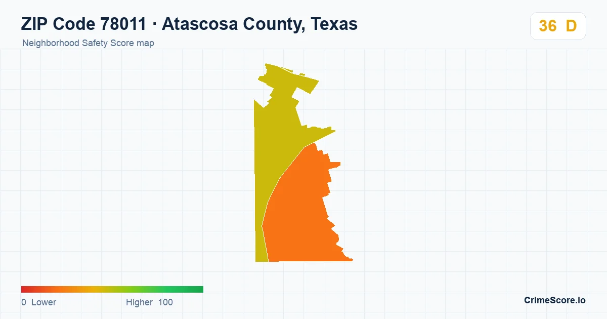 ZIP Code 78011 in Atascosa County, Texas neighborhood Safety Score map