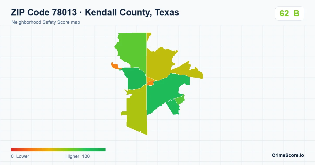ZIP Code 78013 in Kendall County, Texas neighborhood Safety Score map