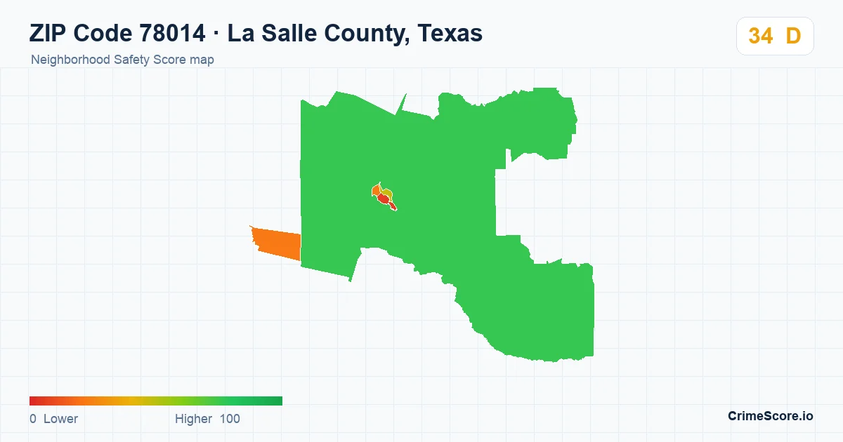 ZIP Code 78014 in La Salle County, Texas neighborhood Safety Score map
