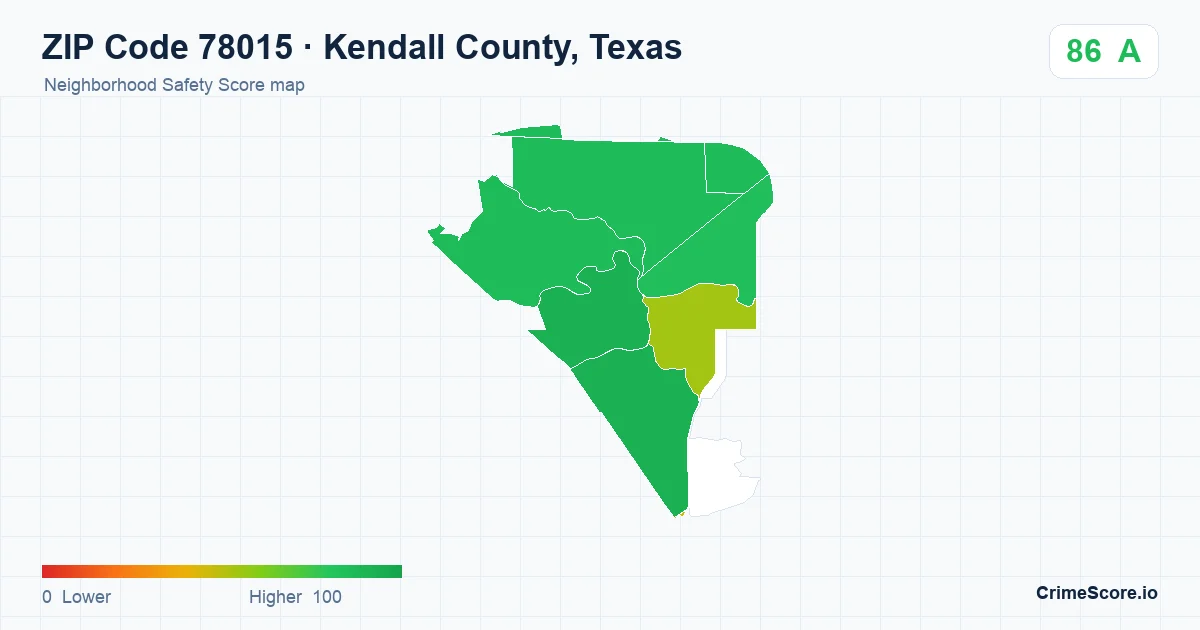 ZIP Code 78015 in Kendall County, Texas neighborhood Safety Score map